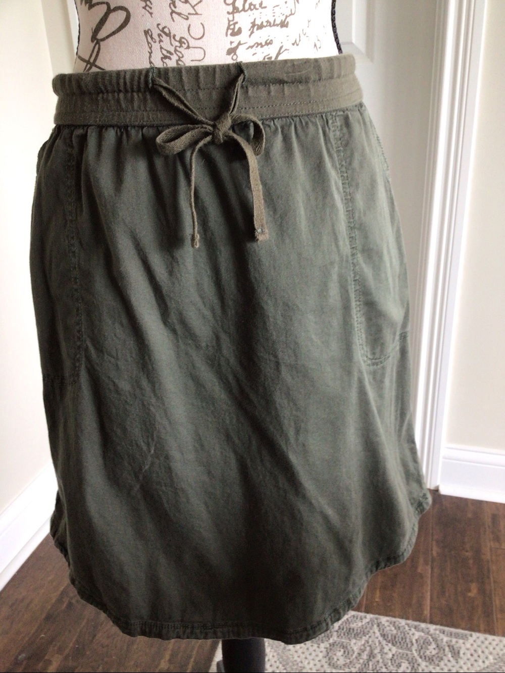 Sonoma Olive Green Drawstring Casual Cargo Utility Skirt Sz L